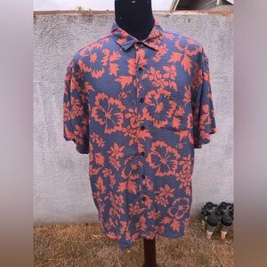 PreOwned Kahala Hawaiian Print Full Button Red/Blue Men's XL